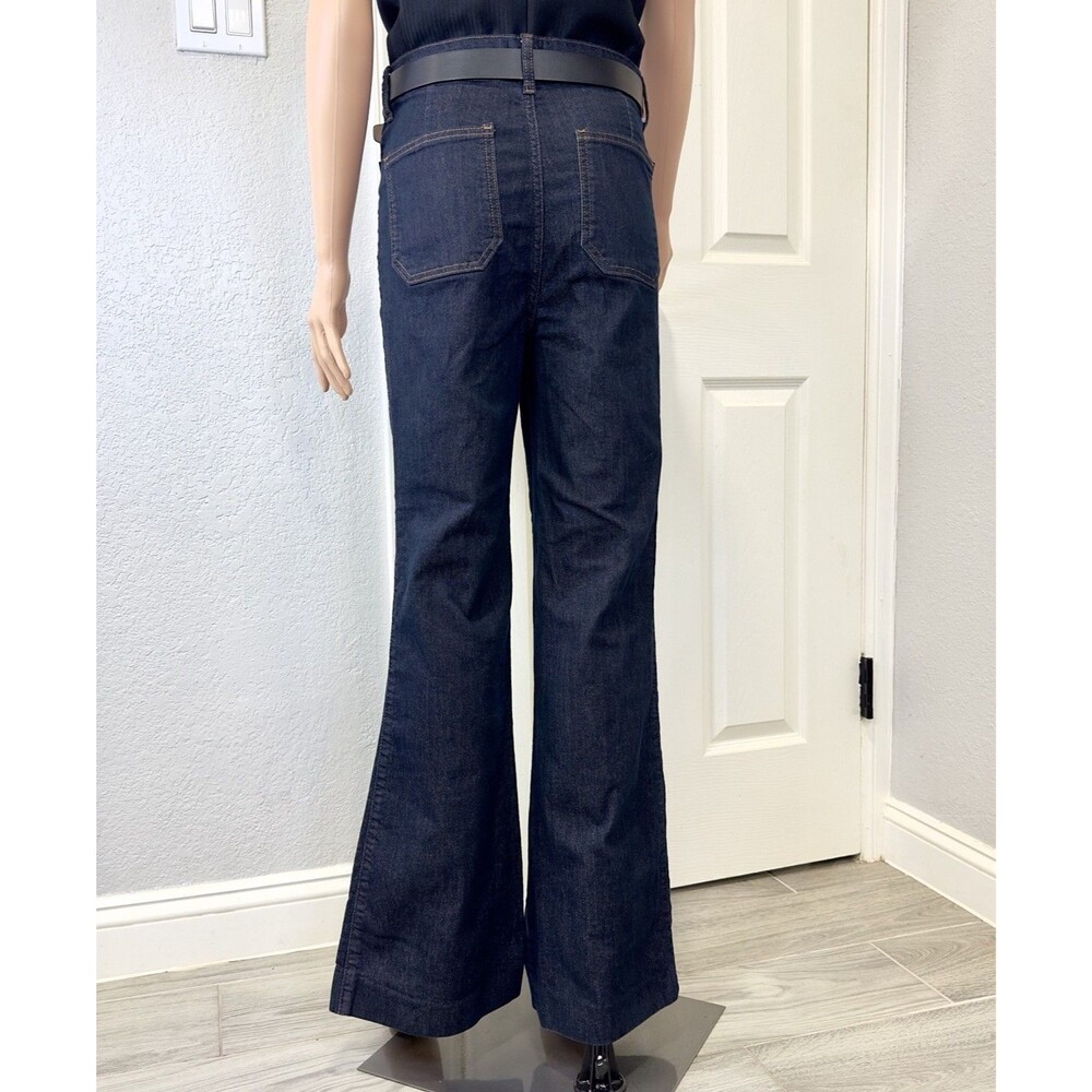 Maeve Anthropologie High Rise Flare Jeans Dark Wash Front Patch Pocket Sz 28 - Picture 4 of 9
